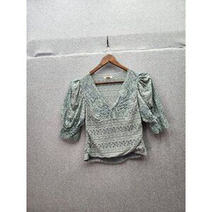 Gimmicks for BUCKLE Womens Lace Sage green Puff Sleeve Blouse Size S